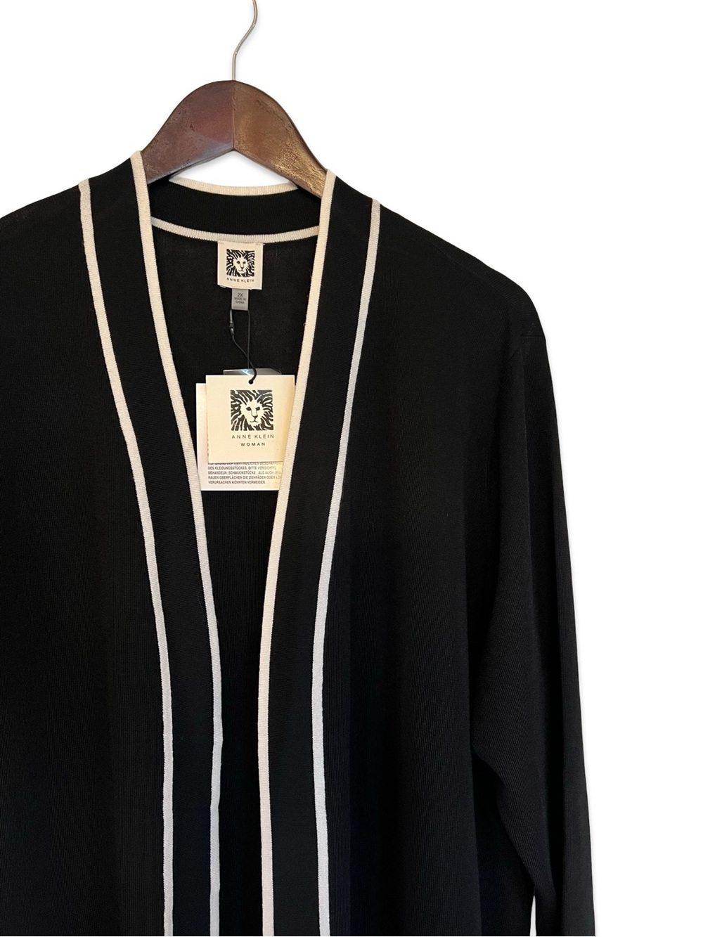 Anne Klein black and white long line open front sweater cardigan Size 2X NWT - Picture 3 of 8